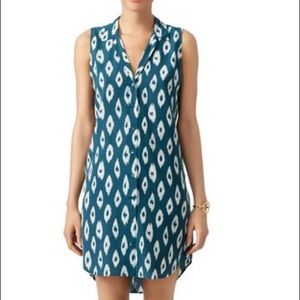 Equipment Teal Ikat Silk Dress Large